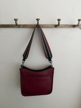 J. Jill Burgundy Shoulder Bag with Striped Strap